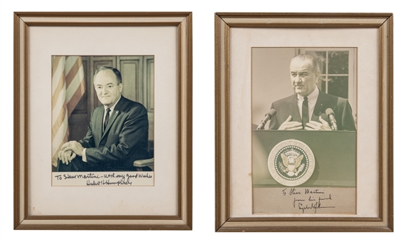 President Lyndon Baines Johnson and Vice President Hubert Humphrey Signed and Framed Photo Pair (Beckett)